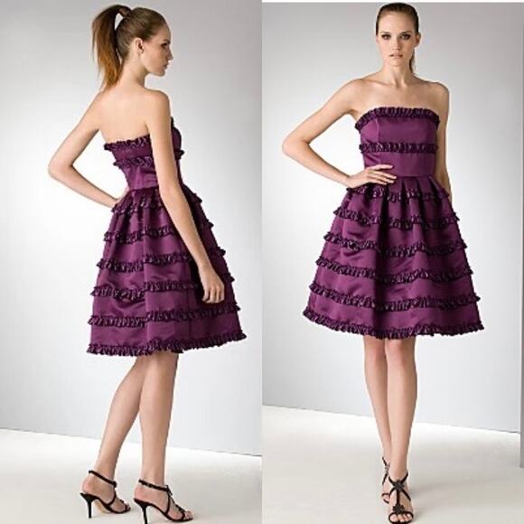 Betsey Johnson Strapless Cocktail Dress Purple Ruffled Mini size 2 - Picture 1 of 9